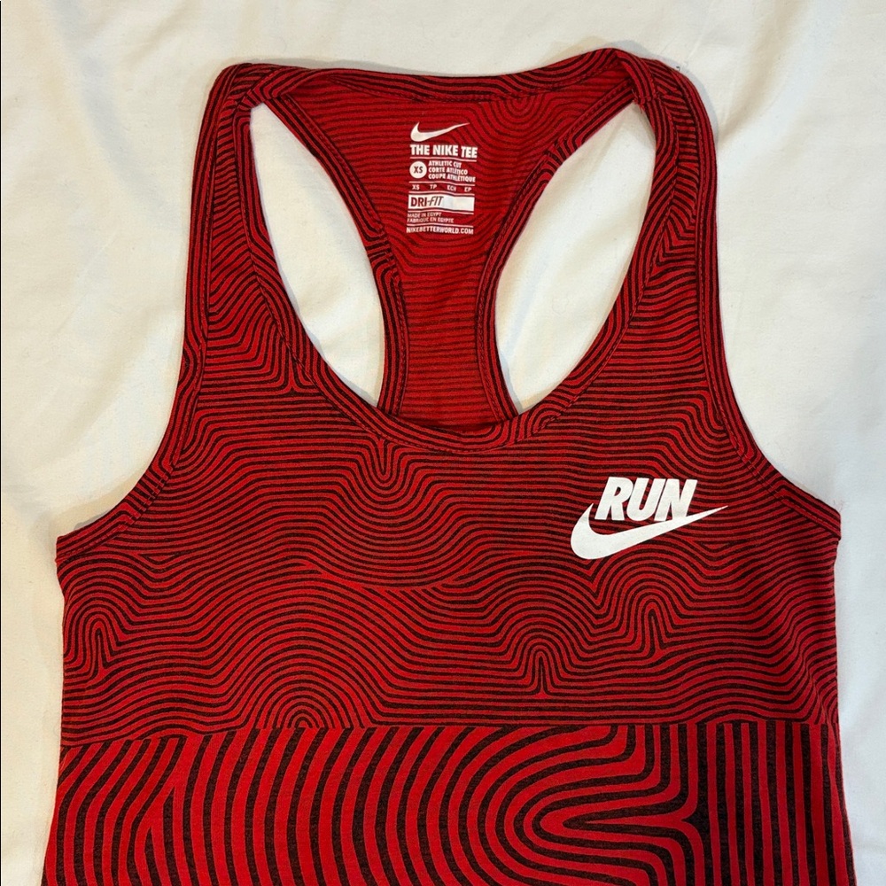 Funky Print Geometric Line Print Red Black Nike Running Racerback Tank, Size XS